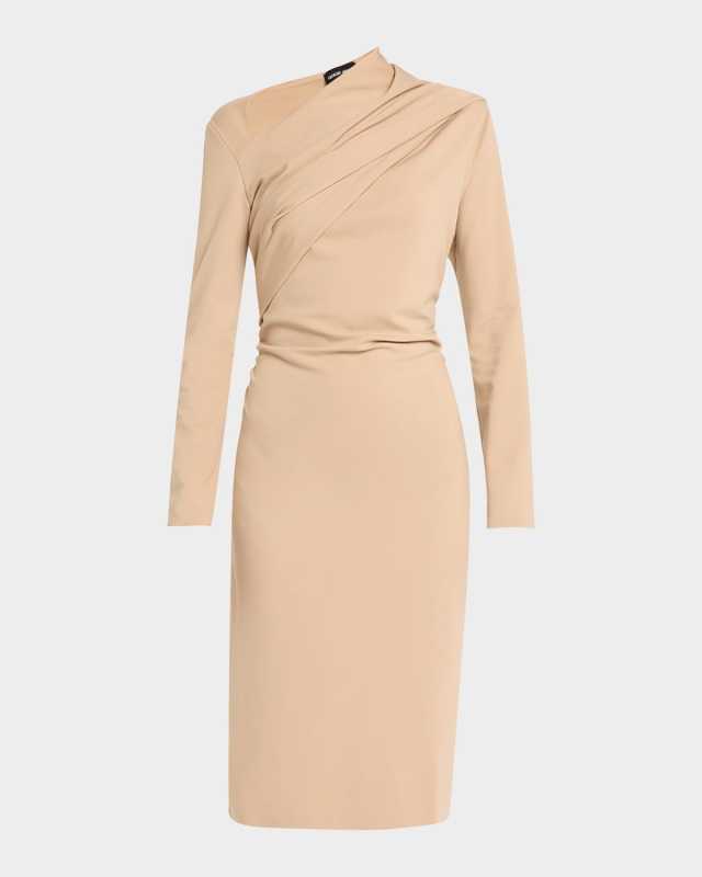 Asymmetric Long-Sleeve Jersey Dress
